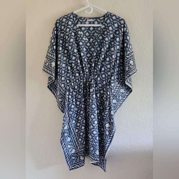 Sevya Handmade Blue and White Kaftan One Size Fits Most. NWOT. - Picture 1 of 12